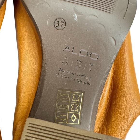 Aldo Tan Leather Open Toe Block High Heel Slingback Sandals Sz 6.5 Comfort Soft - Picture 9 of 14